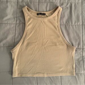 ZARA Beige High Neck Cropped Tank Size L